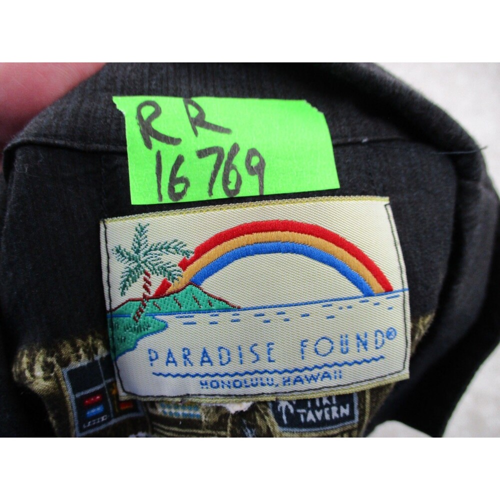 Paradise Found Shirt Men Medium Black Motorcycle Graphic Print Hawaiian Button - Picture 9 of 9